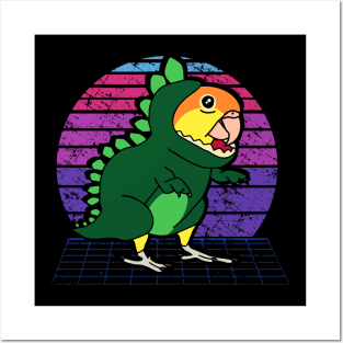 Vaporwave white bellied Caique Dinosaur Posters and Art